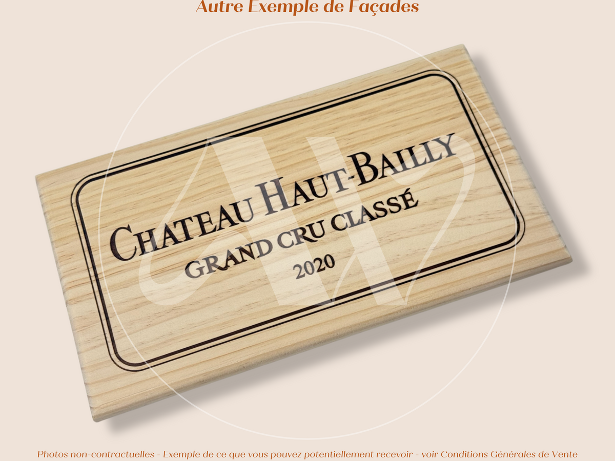 Estampe / Façade d'une caisse de vin en bois du Chateau Haut-Bailly - 2020 - Bordeaux | Format 6 ou 12 bouteilles = 30x17