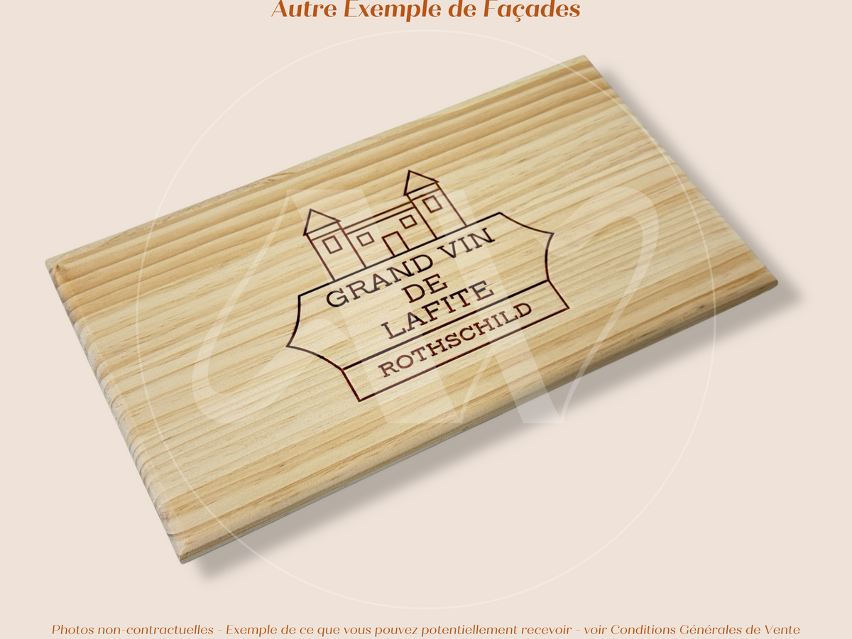 Estampe / Façade d'une caisse de vin en bois du Chateau Lafite Rothschild - Bordeaux | Format 6 bouteilles = 30x17