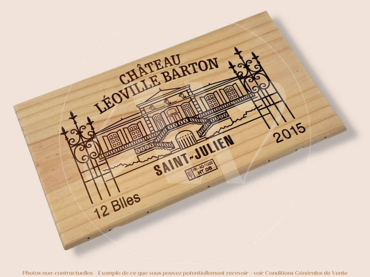 Estampe / Façade d'une caisse de vin en bois du Chateau Leoville Barton - 2015 - Bordeaux | Format : 30x17 cm
