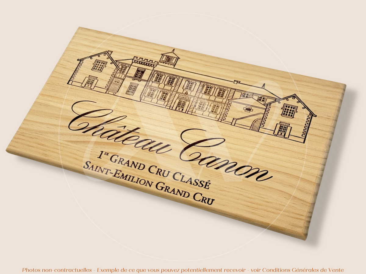 Estampe / Façade d'une caisse de vin en bois du Chateau Canon - Bordeaux | Format 6 ou 12 bouteilles = 30x17 cm