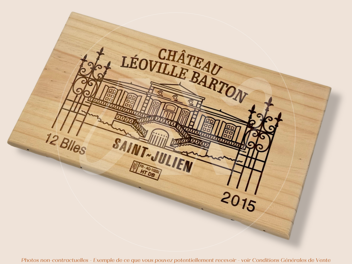 Estampe / Façade d'une caisse de vin en bois du Chateau Leoville Barton - 2015 - Bordeaux | Format : 30x17 cm