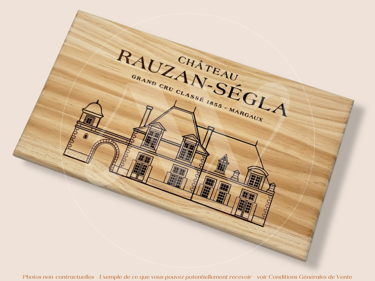 Estampe / Façade d'une caisse de vin en bois du Chateau Rauzan Segla - Margaux - Bordeaux | Format 12 bouteilles = 30x17