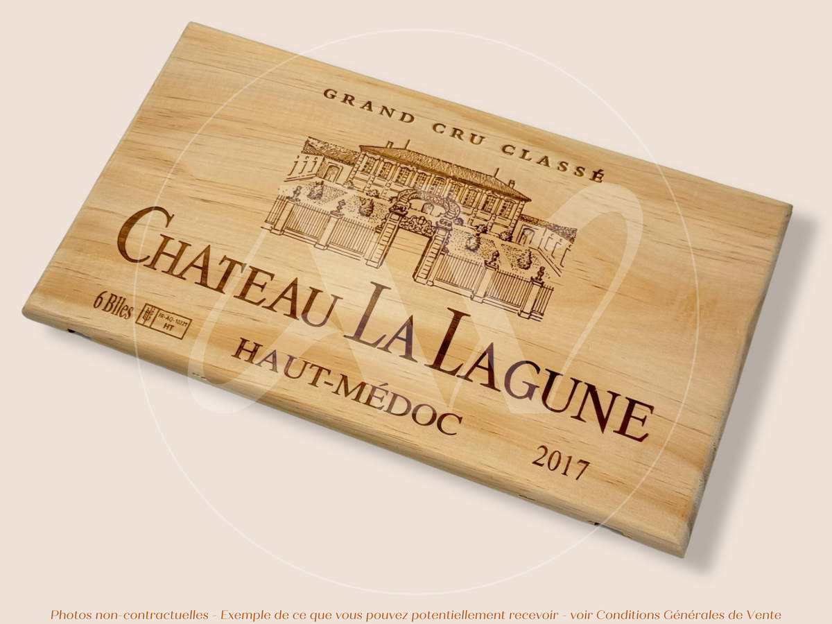 Estampe / Façade d'une caisse de vin en bois du Chateau La Lagune - Millésime 2017 - Haut Médoc - Bordeaux | Format 6 ou 12 bouteilles = 30x17