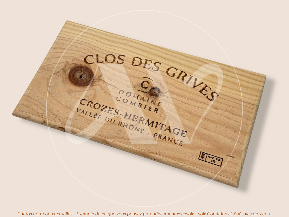 Estampe / Façade d'une caisse de vin en bois du Domaine Combier du Clos des Grives - Vallée du Rhône | Format 6 bouteilles = 30x17