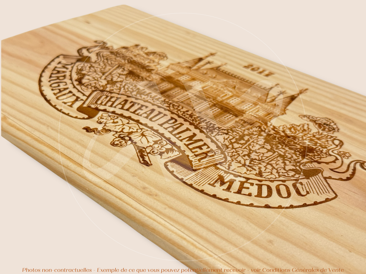 Estampe / Façade d'une caisse de vin en bois du Chateau Palmer - Millésime 2017 - Margaux - Bordeaux | Format 6 ou 12 bouteilles = 30x17 cm