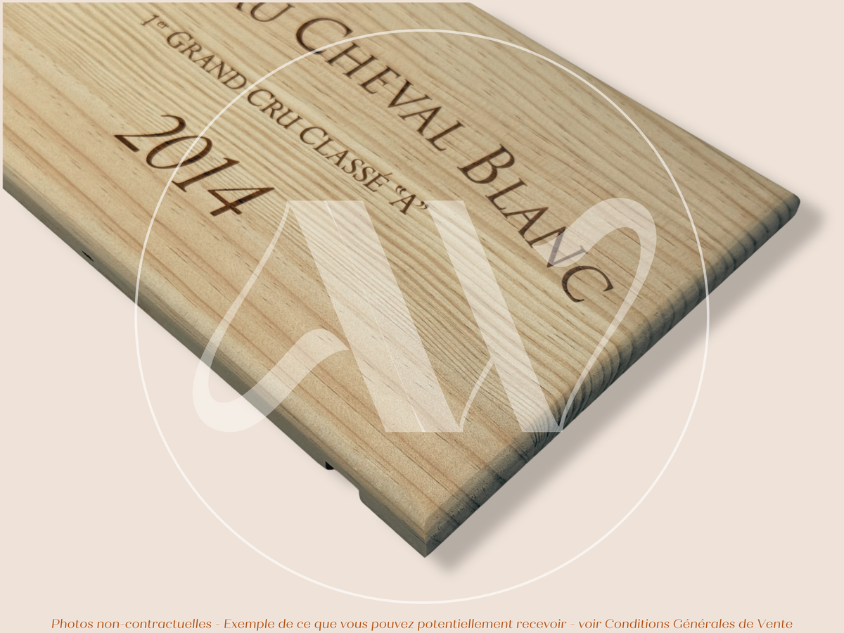 Estampe de caisse de vin Château Cheval Blanc 2014 – Saint-Émilion Grand Cru – 30 × 17 cm