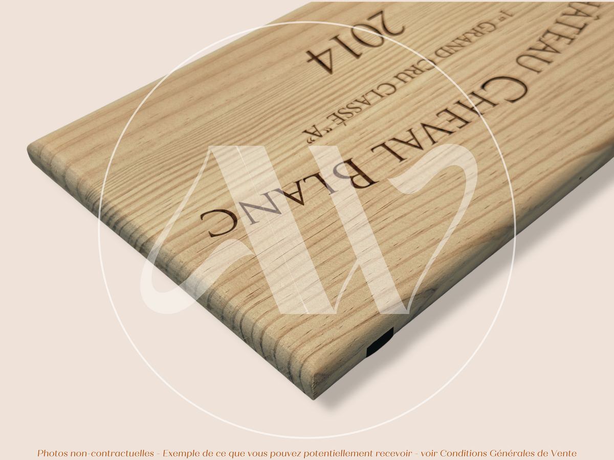 Estampe de caisse de vin Château Cheval Blanc 2014 – Saint-Émilion Grand Cru – 30 × 17 cm