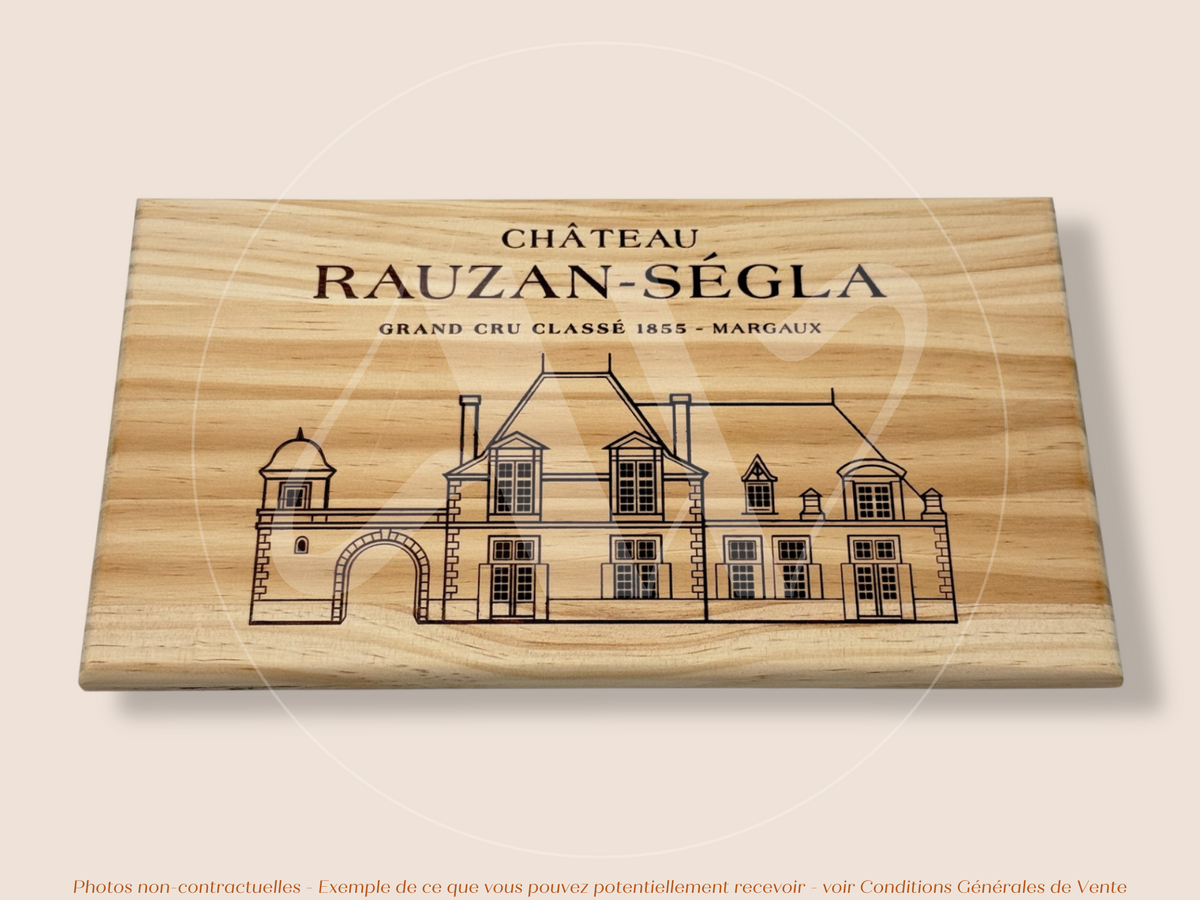Estampe / Façade d'une caisse de vin en bois du Chateau Rauzan Segla - Margaux - Bordeaux | Format 12 bouteilles = 30x17